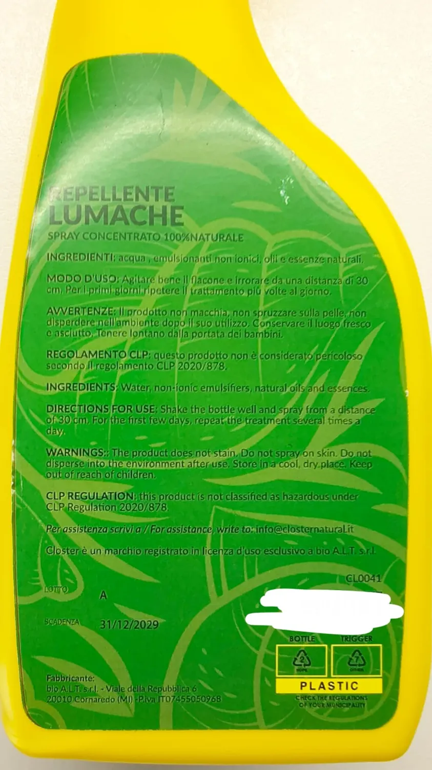 Closter Spray Antilumaca naturale 750 ml orto giardino