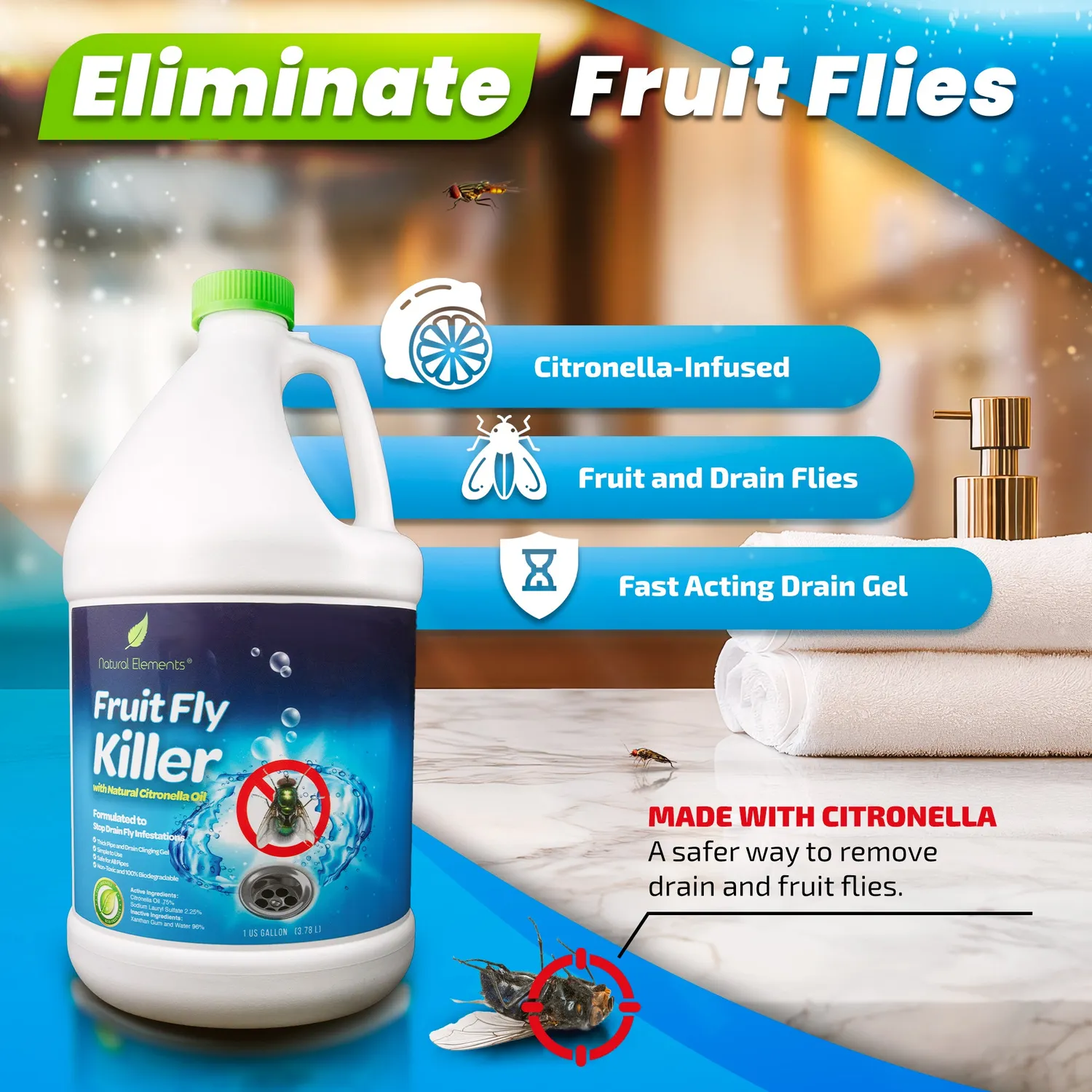 Natural Elements Fruit Fly Killer gel moscerini 3,78 L citronella