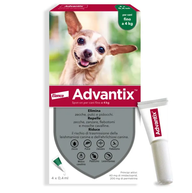 Elanco Advantix spot-on cani fino a 4 kg 4 pipette 0,4 ml