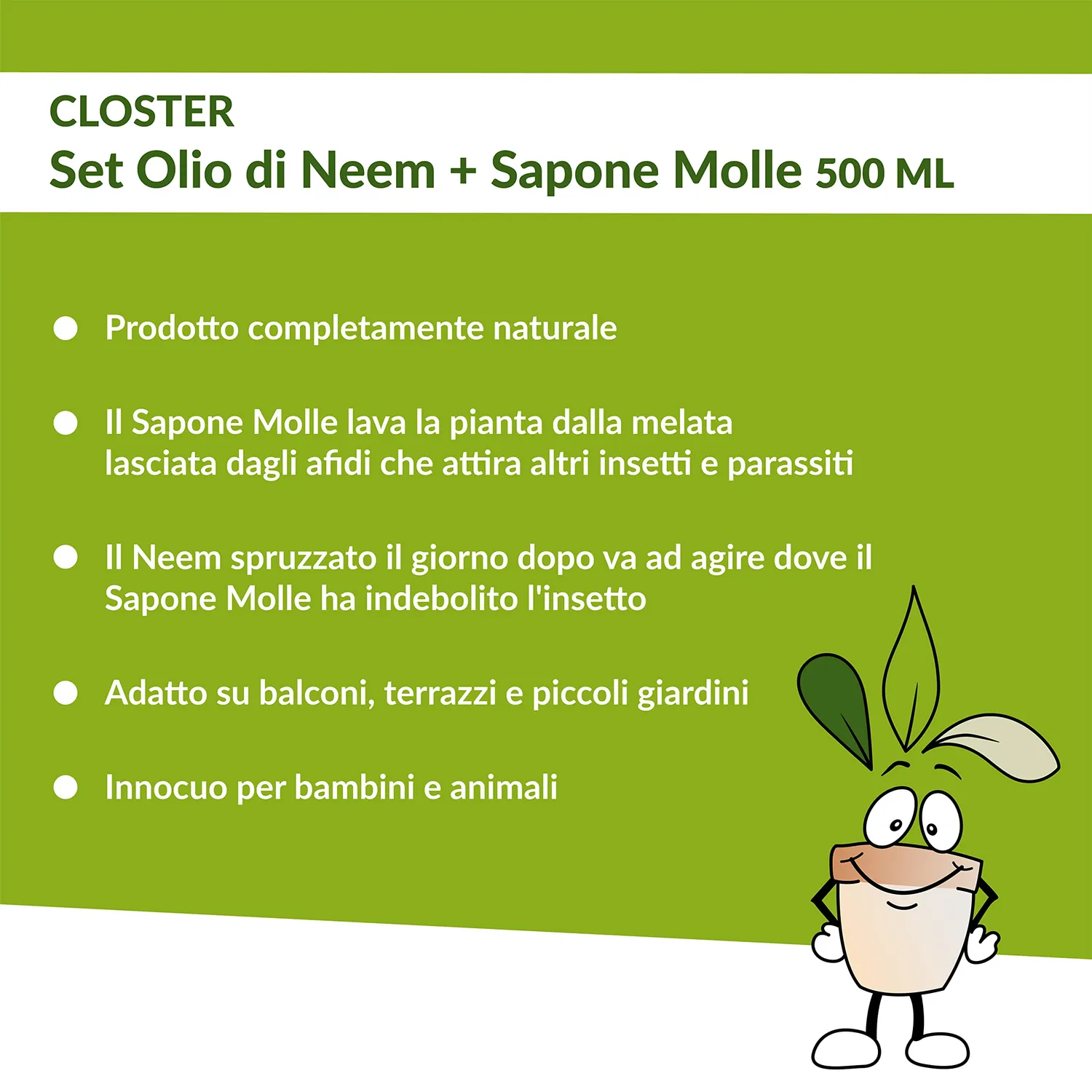Closter Olio Neem Sapone Molle Spray 2x500 ml Pronto Uso