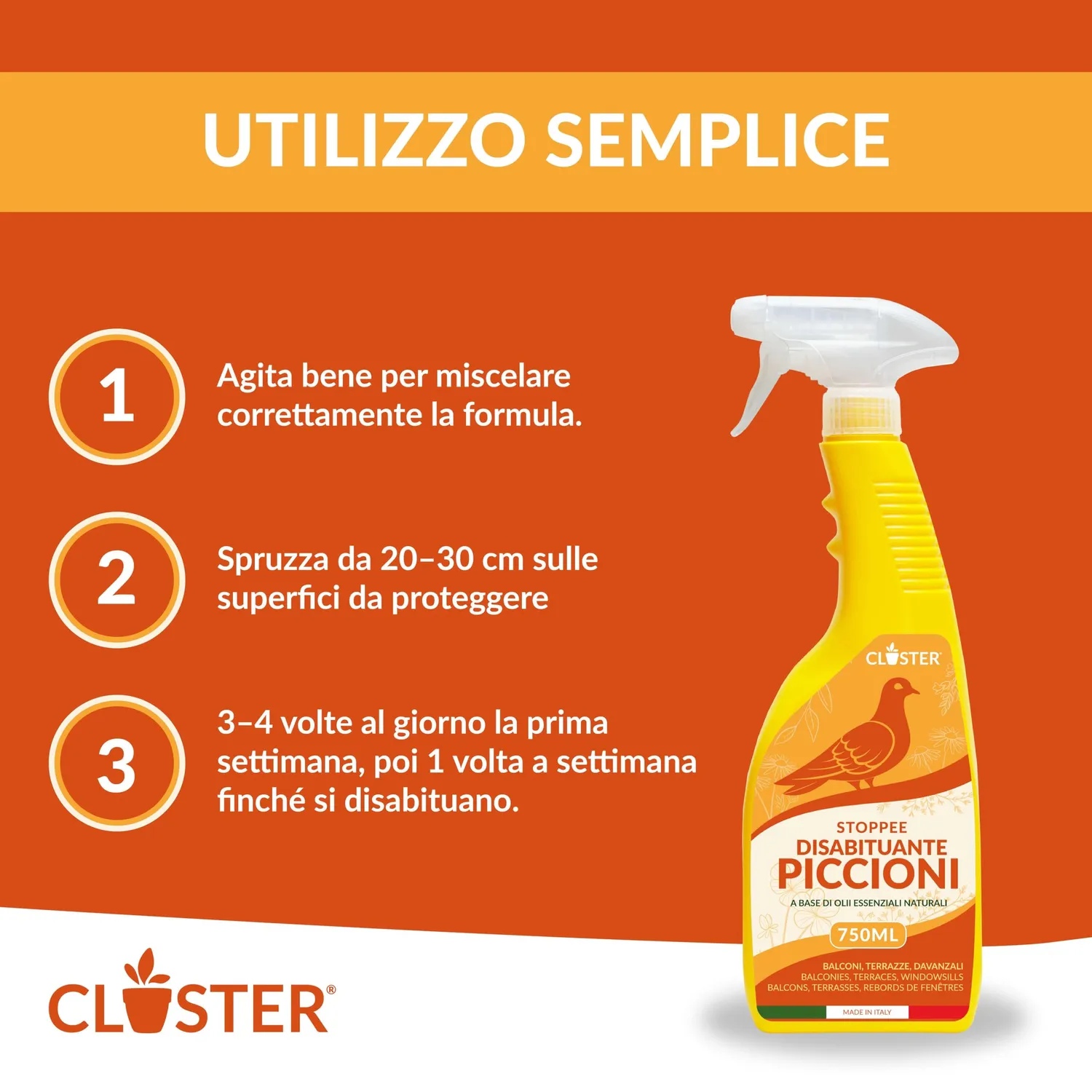 Closter spray scaccia piccioni repellente 750 ml naturale