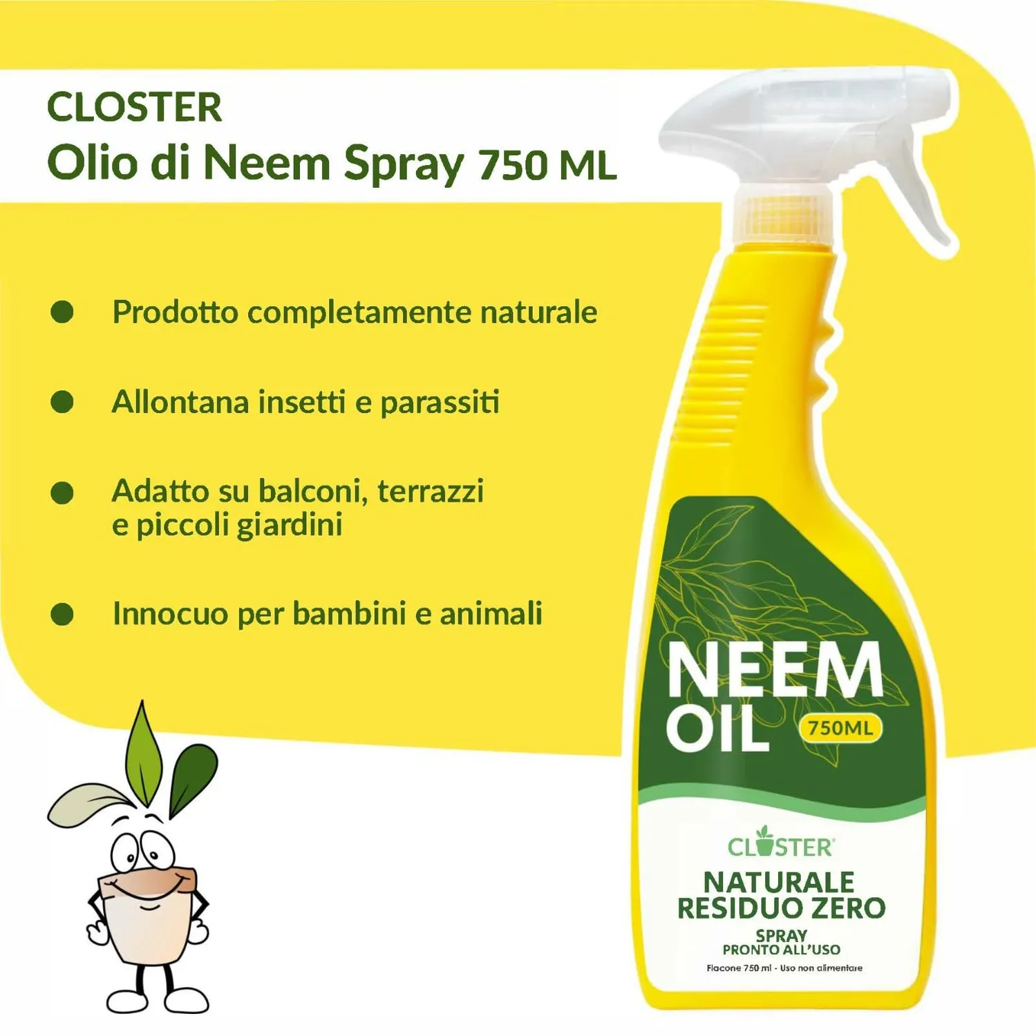 Closter Olio di Neem Spray Piante 750 ml Pronto Uso Naturale