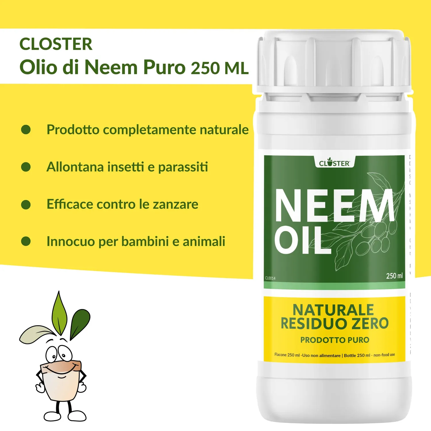 Closter Olio di Neem Puro Concentrato 250 ml per Piante