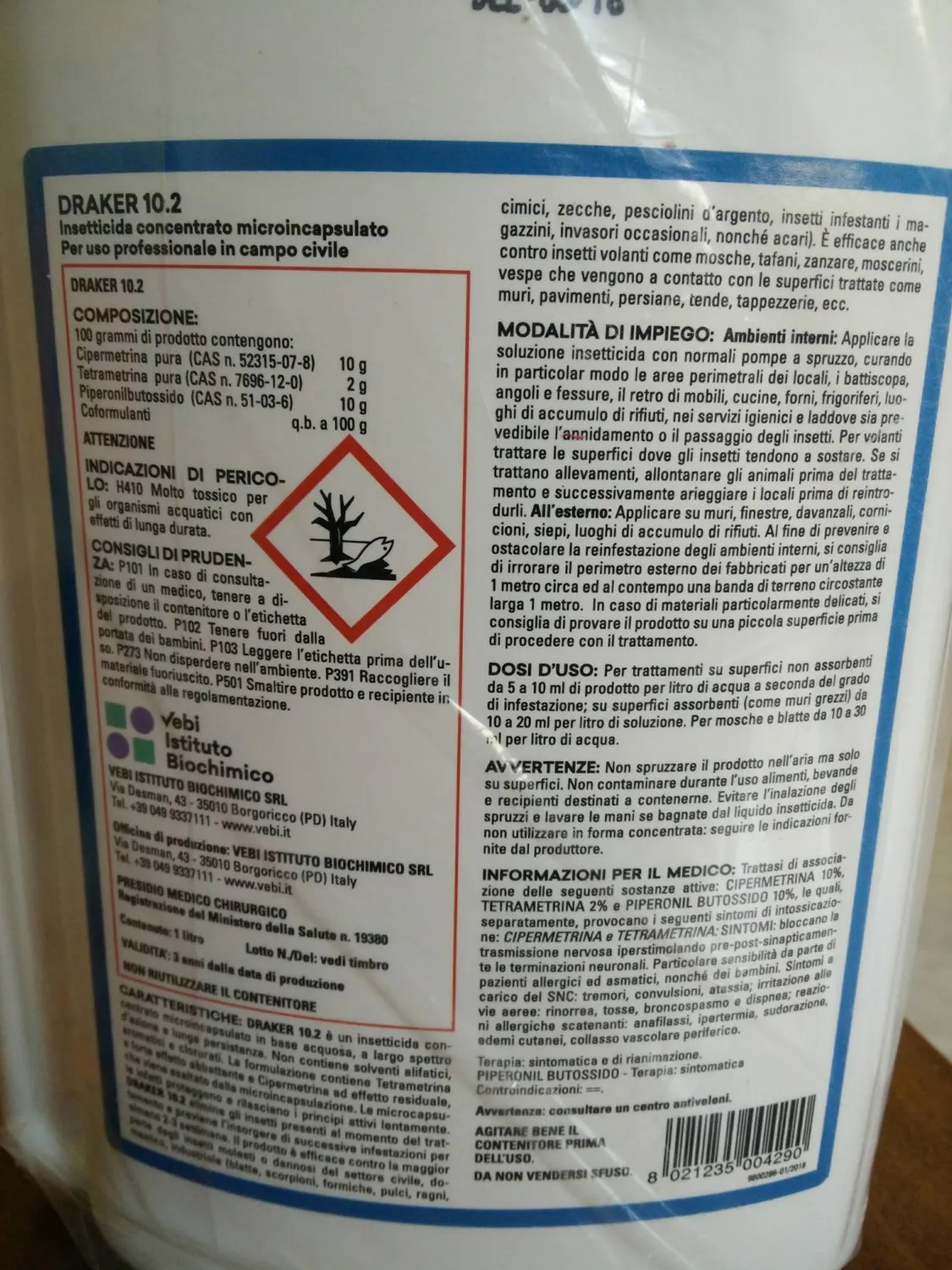 Vebi Draker 10.2 insetticida concentrato 1 litro zanzare blatte