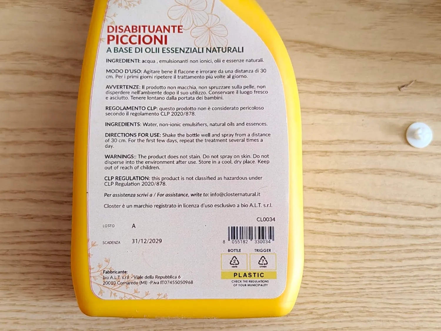 Closter spray scaccia piccioni repellente 750 ml naturale
