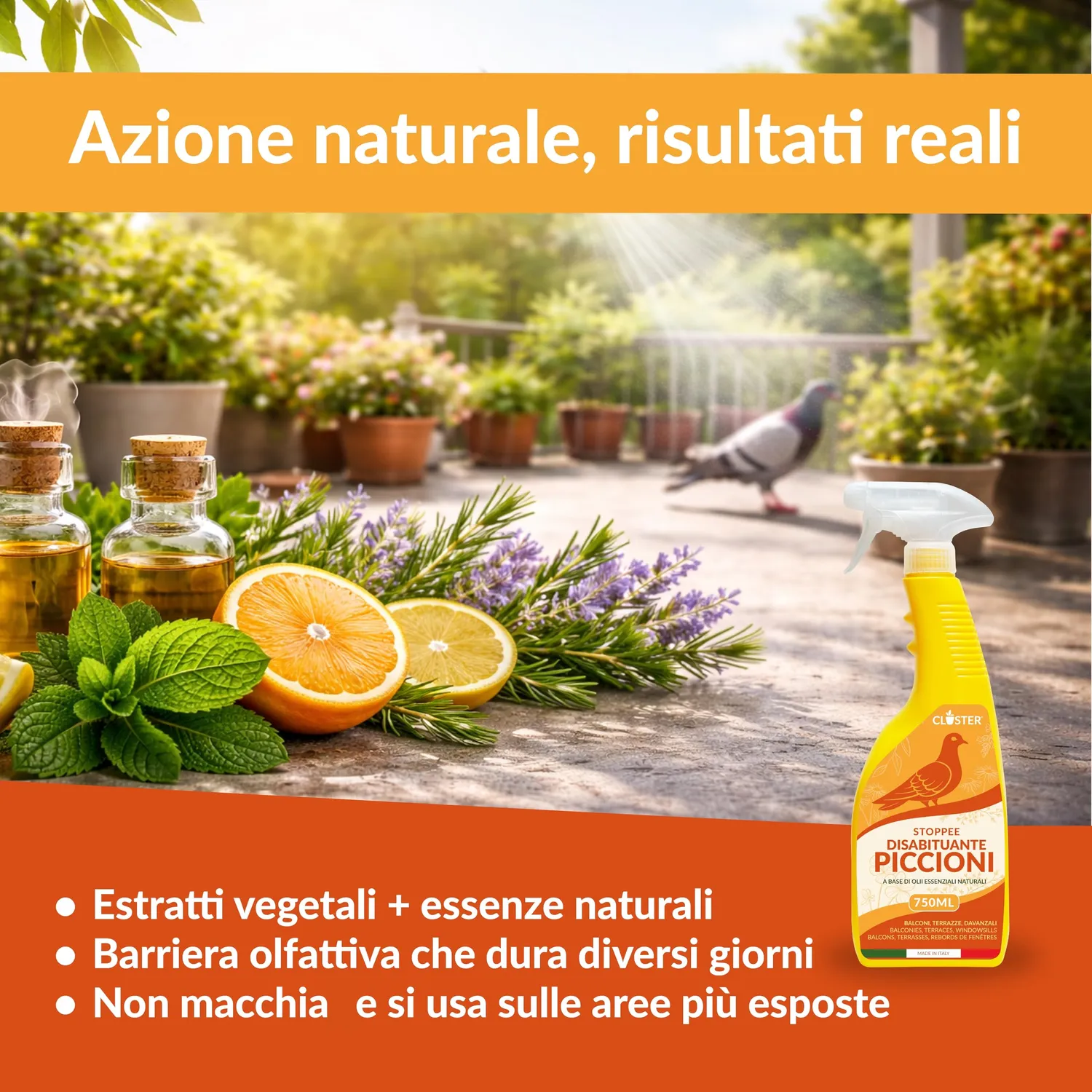 Closter spray scaccia piccioni repellente 750 ml naturale