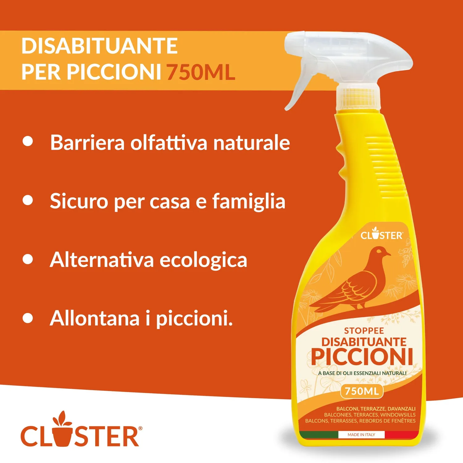 Closter spray scaccia piccioni repellente 750 ml naturale