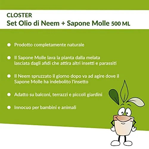 Closter Olio Neem Sapone Molle Spray 2x500 ml Pronto Uso