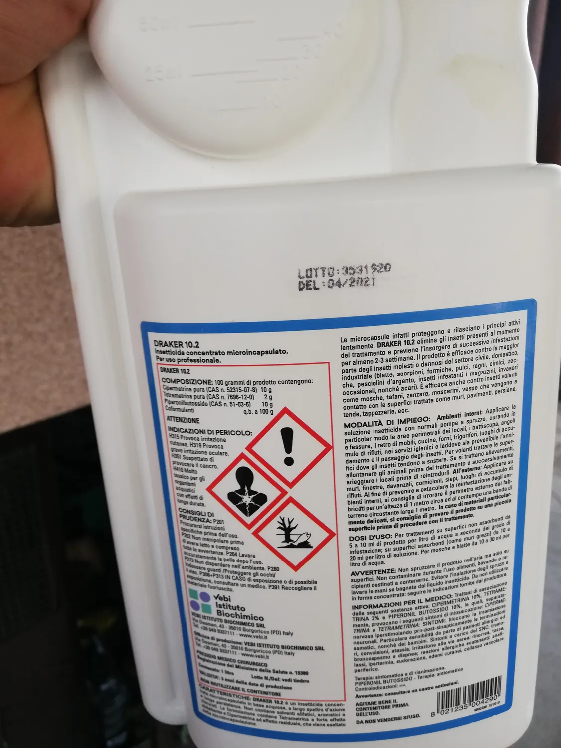 Vebi Draker 10.2 insetticida concentrato 1 litro zanzare blatte