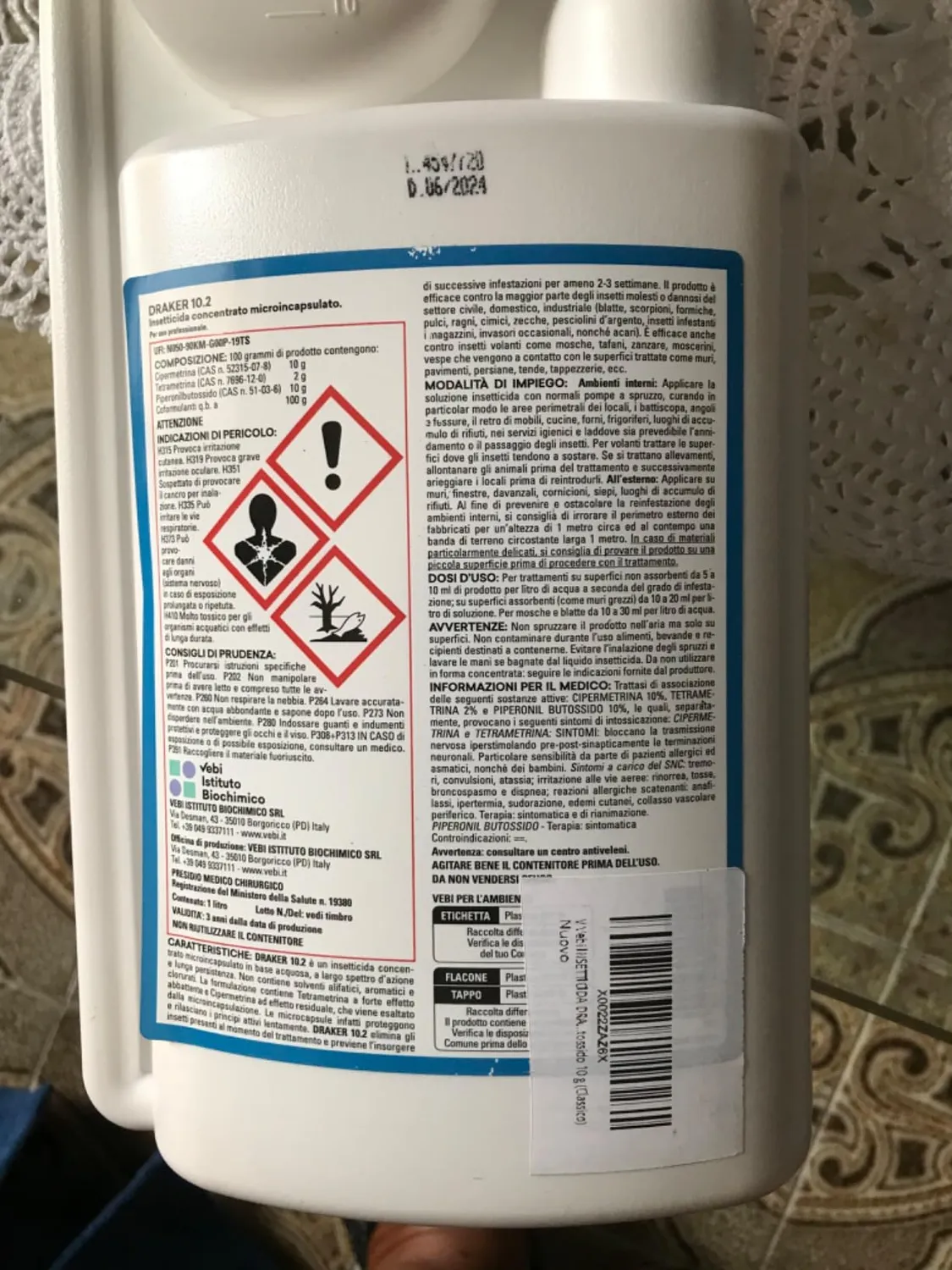 Vebi Draker 10.2 insetticida concentrato 1 litro zanzare blatte