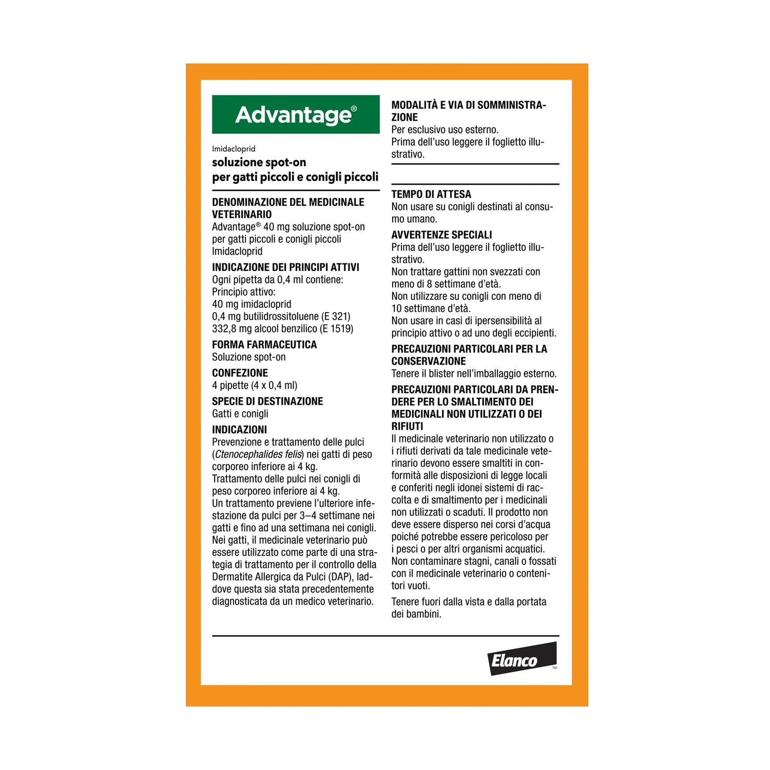 Elanco Advantage 40 mg spot-on gatti 4 pipette antipulci